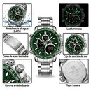 Naviforce Reloj Analógico y Digital Plateado con Esfera Verde y Correa de Acero Inoxidable, Diámetro de 45.5 mm y Resistencia al Agua 3 ATM.