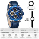 Naviforce Reloj Analógico y Digital Azul con Correa Azul de Cuero Genuino, Diámetro de 46 mm, Cristal Mineral Endurecido y Resistencia al Agua 3 ATM.