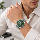 Naviforce Reloj Analógico y Digital Plateado con Esfera Verde y Correa de Acero Inoxidable, Diámetro de 46 mm, Cristal Mineral Endurecido y Resistencia al Agua 3 ATM.