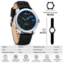Naviforce Reloj Analógico Plateado con Esfera Negra y Detalles Azules, Correa Negra de Cuero PU, Diámetro de 46 mm, Cristal Mineral Endurecido y Resistencia al Agua 3 ATM.