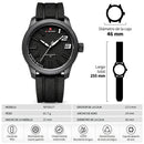 Naviforce Reloj Analógico Negro con Detalles Blancos y Correa Negra de TPU, Diámetro de 46 mm, Cristal Mineral Endurecido y Resistencia al Agua 3 ATM.
