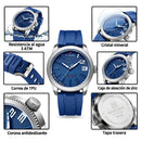 Naviforce Reloj Analógico Plateado con Esfera y Correa Azul de TPU, Diámetro de 46 mm, Cristal Mineral Endurecido y Resistencia al Agua 3 ATM.