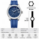 Naviforce Reloj Analógico Plateado con Esfera y Correa Azul de TPU, Diámetro de 46 mm, Cristal Mineral Endurecido y Resistencia al Agua 3 ATM.