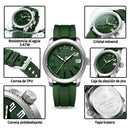 Naviforce Reloj Analógico Plateado con Esfera y Correa Verde de TPU, Diámetro de 46 mm, Cristal Mineral Endurecido y Resistencia al Agua 3 ATM.