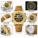 Naviforce Reloj Analógico y Digital Dorado con Correa Marrón Claro de Cuero Genuino, Diámetro de 45 mm, Cristal Mineral Endurecido y Resistencia al Agua 3 ATM.