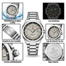 Naviforce Reloj Analógico Plateado con Esfera Gris y Correa de Acero Inoxidable, Diámetro de 43 mm y Resistencia al Agua 3 ATM.