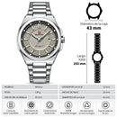 Naviforce Reloj Analógico Plateado con Esfera Gris y Correa de Acero Inoxidable, Diámetro de 43 mm y Resistencia al Agua 3 ATM.