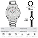 Naviforce Reloj Analógico Plateado con Esfera Blanca y Correa de Acero Inoxidable, Diámetro de 43 mm y Resistencia al Agua 3 ATM.