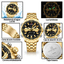 Naviforce Reloj Analógico y Digital Negro con Detalles Dorados y Correa de Acero Inoxidable, Diámetro de 47 mm, Cristal Mineral Endurecido y Resistencia al Agua 3 ATM.