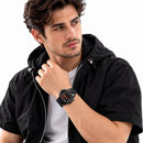 Naviforce Reloj Analógico y Digital de Hombre con Esfera Negra y Roja Ø46.5 mm, Correa de Acero Inoxidable Negra, Cristal Mineral Endurecido y Resistencia al Agua 3 ATM