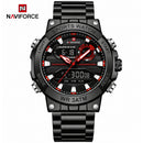 Naviforce Reloj Analógico y Digital de Hombre con Esfera Negra y Roja Ø46.5 mm, Correa de Acero Inoxidable Negra, Cristal Mineral Endurecido y Resistencia al Agua 3 ATM