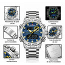 Naviforce Reloj Plateado Analógico y Digital de Hombre con Esfera Azul Ø46.5 mm, Correa de Acero Inoxidable, Cristal Mineral Endurecido y Resistencia al Agua 3 ATM