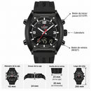 Naviforce Reloj Analógico y Digital para Hombre, Esfera Negra Ø43 mm, Correa de Silicona, Cristal Mineral Endurecido y Resistencia al Agua 3 ATM