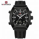 Naviforce Reloj Analógico y Digital para Hombre, Esfera Negra Ø43 mm, Correa de Silicona, Cristal Mineral Endurecido y Resistencia al Agua 3 ATM