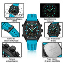 Naviforce Reloj Analógico y Digital de Hombre con Esfera Negra Ø43 mm, Correa de Silicona Turquesa, Cristal Mineral Endurecido y Resistencia al Agua 3 ATM
