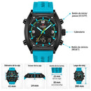 Naviforce Reloj Analógico y Digital de Hombre con Esfera Negra Ø43 mm, Correa de Silicona Turquesa, Cristal Mineral Endurecido y Resistencia al Agua 3 ATM