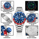 Naviforce Reloj de Cuarzo Azul y Rojo 3 ATM con Calendario, Correa de Acero Inoxidable y Diámetro de 42mm.