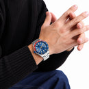 Naviforce Reloj de Cuarzo Azul y Rojo 3 ATM con Calendario, Correa de Acero Inoxidable y Diámetro de 42mm.