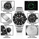 Naviforce Reloj de Cuarzo Negro y Plateado 3 ATM con Calendario, Correa de Acero Inoxidable y Diámetro de 42mm.