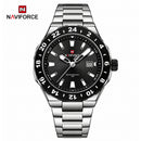 Naviforce Reloj de Cuarzo Negro y Plateado 3 ATM con Calendario, Correa de Acero Inoxidable y Diámetro de 42mm.