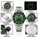 Naviforce Reloj de Cuarzo Verde y Plateado 3 ATM con Calendario, Correa de Acero Inoxidable y Diámetro de 42mm.