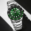 Naviforce Reloj de Cuarzo Verde y Plateado 3 ATM con Calendario, Correa de Acero Inoxidable y Diámetro de 42mm.