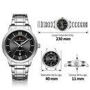 Naviforce Reloj de Cuarzo Negro con Calendario, Correa de Acero Inoxidable, Diámetro de 40 mm y Resistencia al Agua 3 ATM.