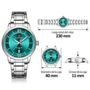 Naviforce Reloj de Cuarzo Verde y Plateado 3 ATM con Calendario, Correa de Acero Inoxidable y Diámetro de 40mm.