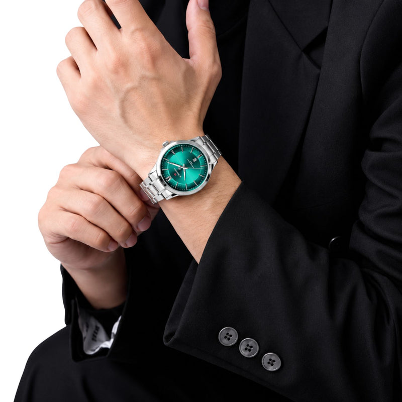 Naviforce Reloj de Cuarzo Verde y Plateado 3 ATM con Calendario, Correa de Acero Inoxidable y Diámetro de 40mm.