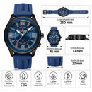 Naviforce Reloj de Cuarzo Azul y Negro 3 ATM con Cristal Mineral Endurecido, Correa de Silicona y Diámetro de 45mm.