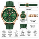Naviforce Reloj de Cuarzo Verde y Oro Rosa 3 ATM con Cristal Mineral Endurecido, Correa de Silicona y Diámetro de 45mm.