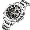 Naviforce Reloj Analógico y Digital Negro y Gris 3 ATM con Pantalla LCD, Correa de Acero Inoxidable, Diámetro de 44mm.