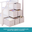 Camarote Litera Multifuncional Twin con Escalera y Cajones, Luces LED RGB Integradas. Camas Doble con Barandales de Seguridad y Almacenamiento. Color Blanco