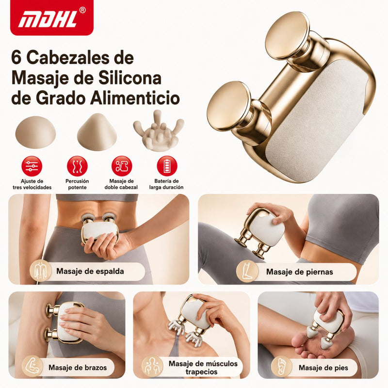 Masajeador Corporal Portátil USBC Recargable de Doble Cabezal de 10W Batería 600mAh. Maquina Fascia de Masajes Compacta.