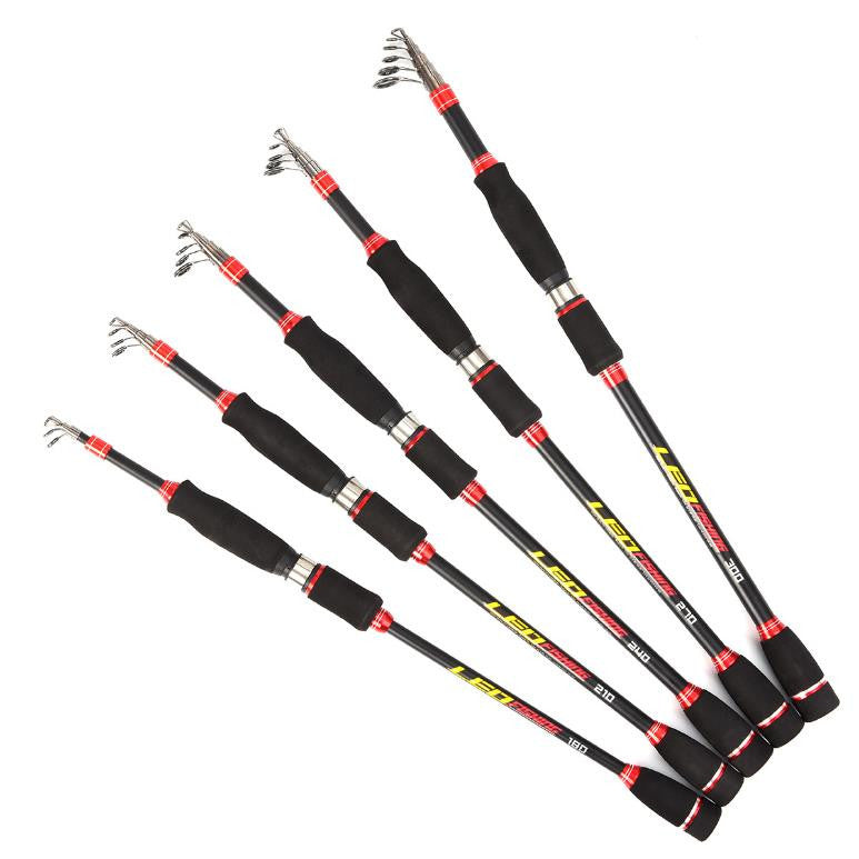 Cañas de pescar telescópicas, spinning carbono.