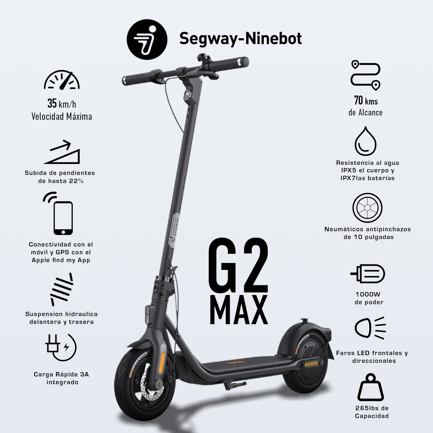 Scooter Segway Ninebot Max G2 MAX Monopatín autonomia 70km