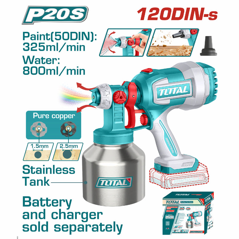 Pistola para Pintar 20V Presión: 0.1-0.2 Bar Flujo 800 ml/min. Batería y cargador por separado.