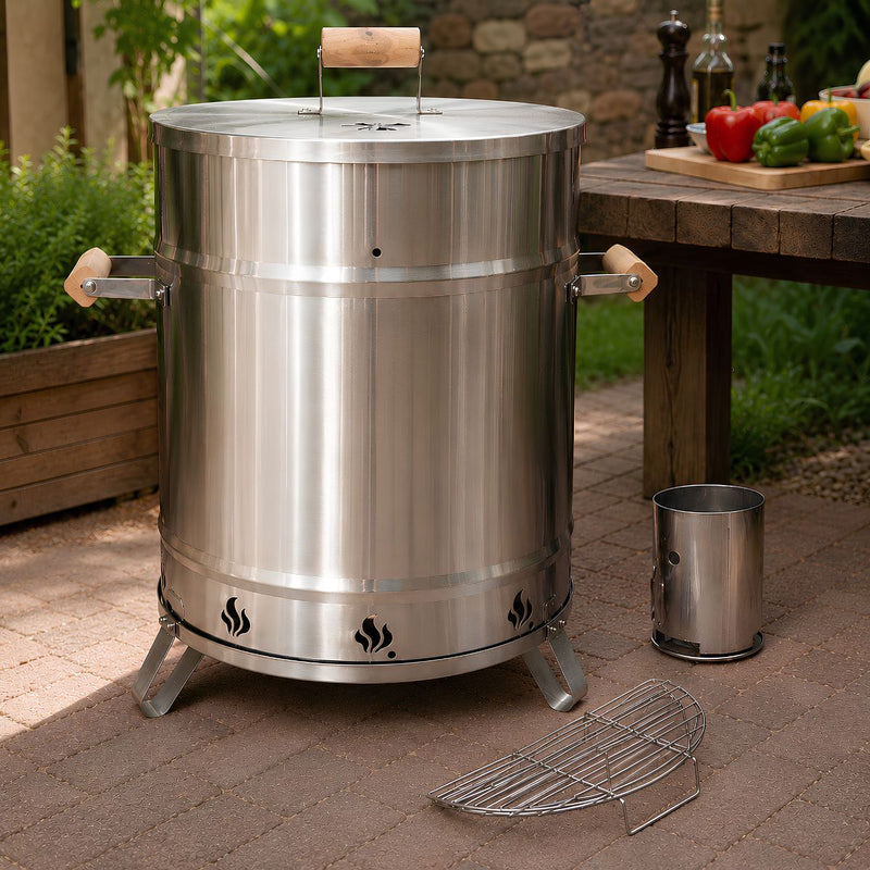 Barril Ahumador Acero Inoxidable 304 Portátil Asador Para Parrilladas Y Barbacoas. Grande. 18" 45x45x62cm 15 - 20 Libras Aprox.