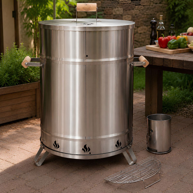 Barril Ahumador Acero Inoxidable 304 Portátil Asador Para Parrilladas Y Barbacoas. Extra Grande 22" (57x57x87cm) 35 - 45 Libras Aprox.