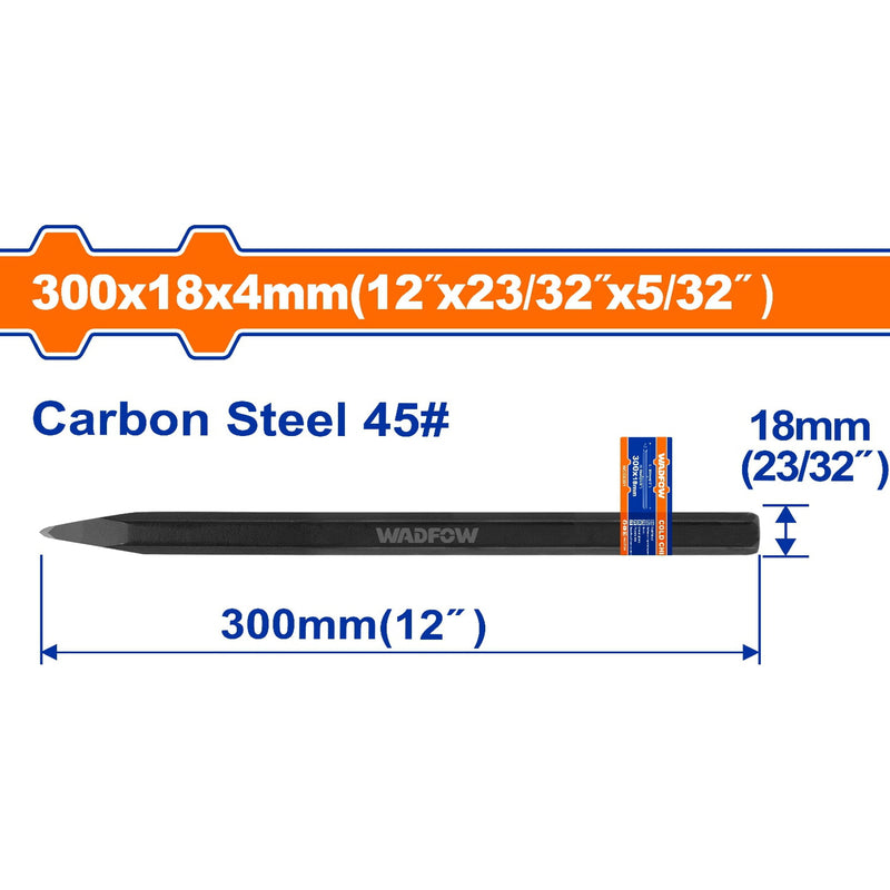 Cincel Frío 4x18x300mm. Tratamiento térmico. Acero al carbono.