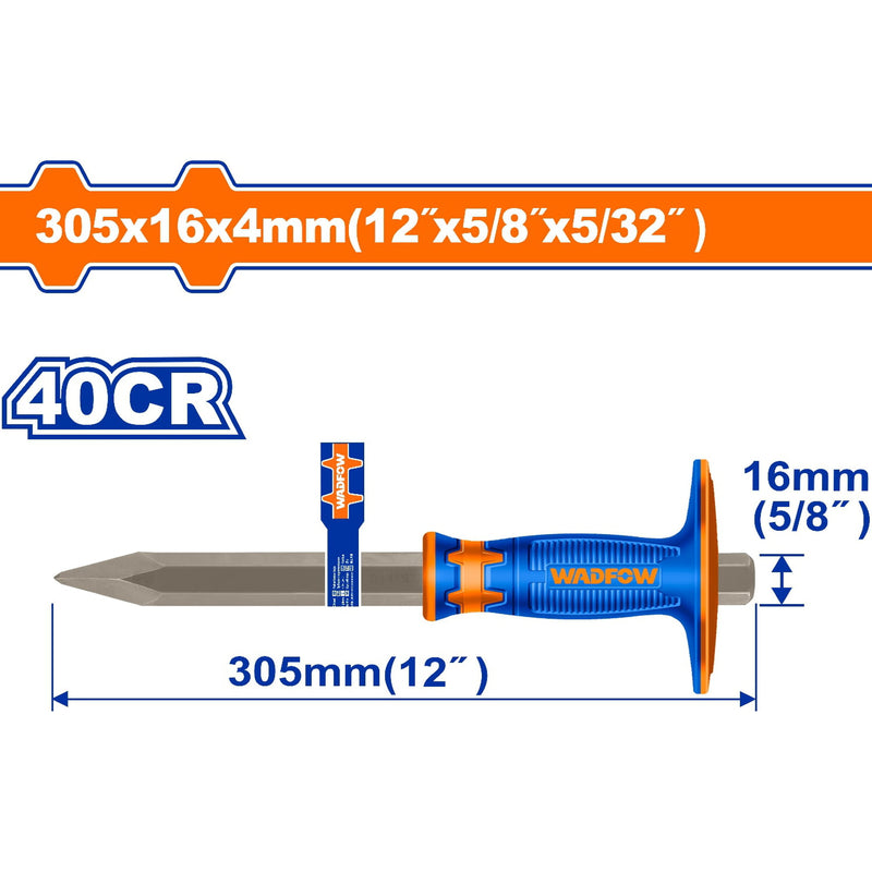 Cincel de Hormigón 4x16x305mm. Recubrimiento en polvo límpido. 40CR. Tratamiento térmico.