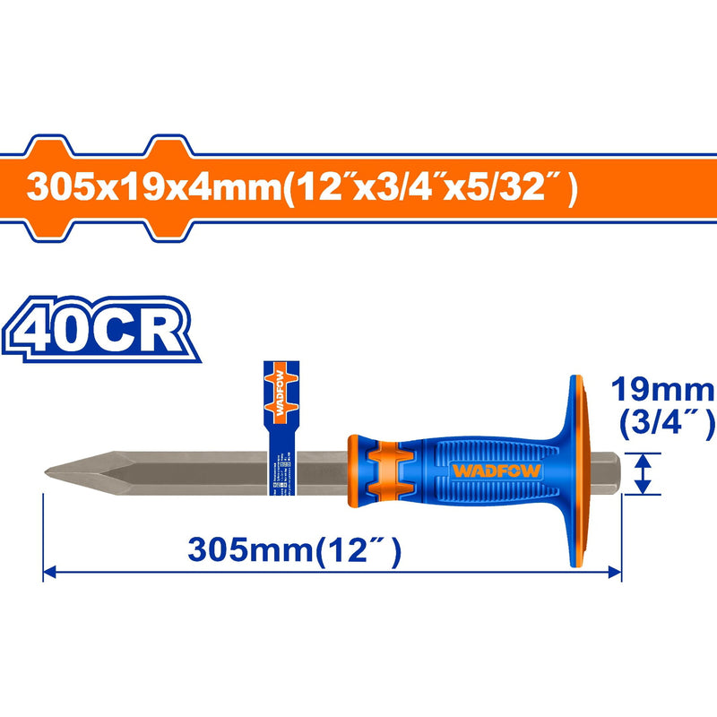 Cincel de Hormigón 4x19x305mm. Recubrimiento en polvo límpido. 40CR. Tratamiento térmico