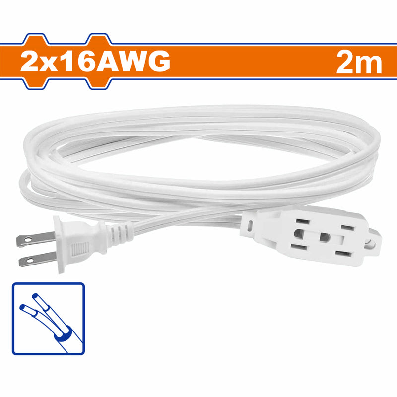 Extensión Eléctrica Polarizada de 2 salidas. 125Volt-60Hz. Long: 2m. 2x16AWG.