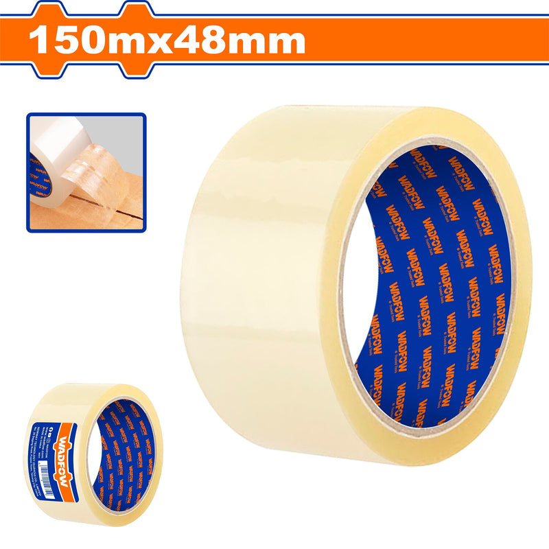 Tape de Embalaje Transparente 150mx48mm. Esp: 0.045mm. Ideal para sellar cartón. Alta viscosidad.