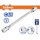 Llave doble flexible de 12 puntos. Giratoria. Tamaño socket:8mm y 9mm. Long: 180mm. C45.