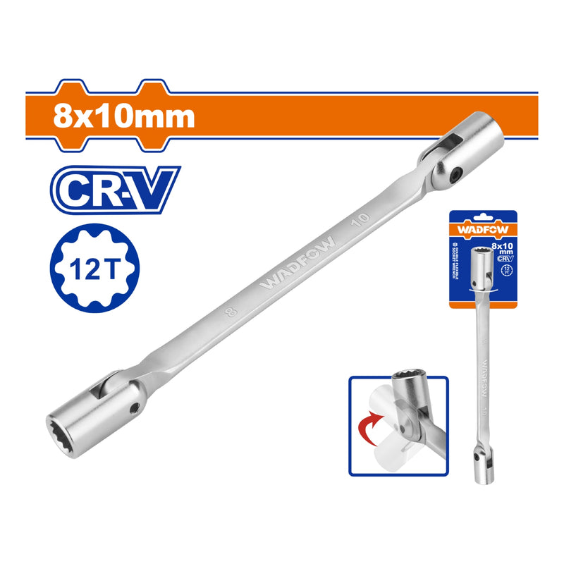 Llave doble flexible de 12 puntos. Giratoria. Tamaño socket:8mm y 9mm. Long: 180mm. C45.