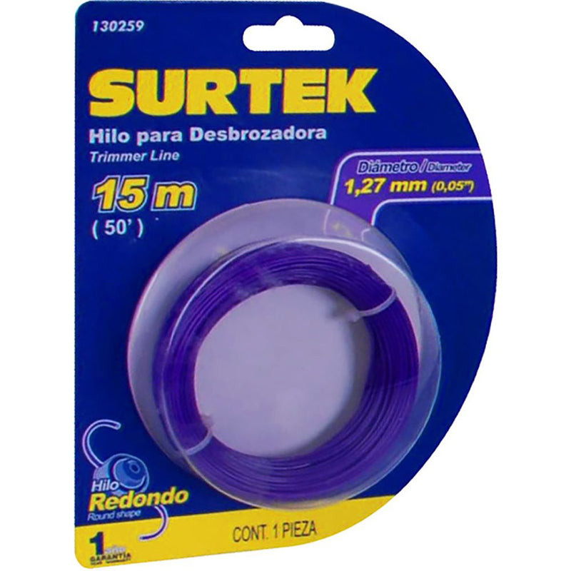 Nylon redondo para desbrozadora en blíster 1.27mm x 15 mt Surtek