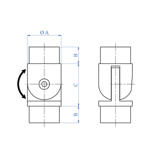Codo regulable para tubos de 1 1/2". Sin soldadura. Acabado Satinado.