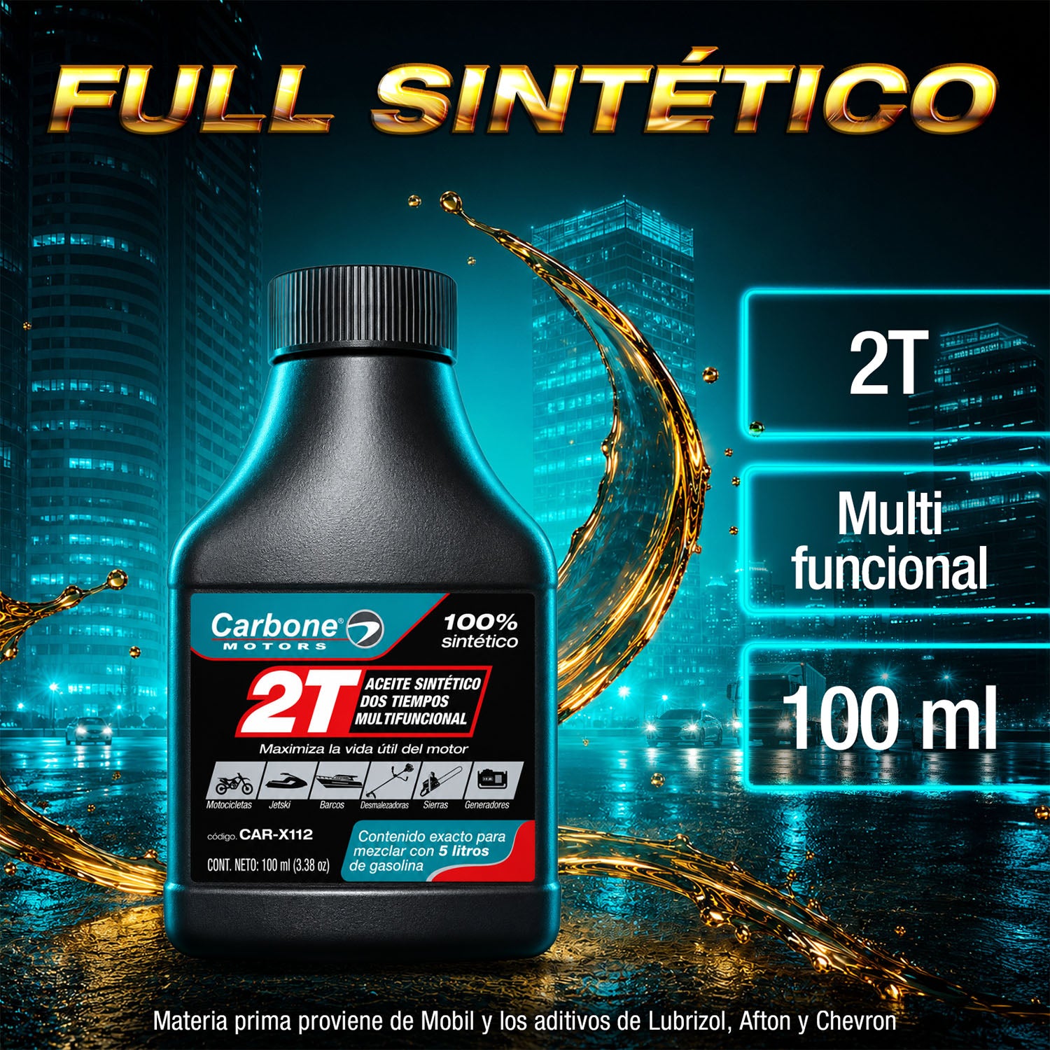 ACEITE 2T DE MOTOR DOS TIEMPOS FULL SINTETICO PARA MOTORES GASOLINA 2 ciclos (100 ml)