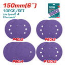 Juego de 10 Discos de Lija para Lijadora de 6" 150mm. P40x2 P60x2 P80x4 P120x2.